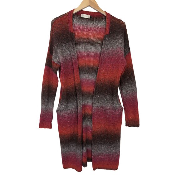 Altard State Marsala Open Front Duster Cardigan Womens S Red Gray Boho Cozy - Picture 1 of 6